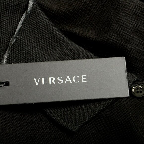 Versace Men's Black Gold Logo Embroidery Black Polo Shirt US XS IT 46 - Picture 5 of 5